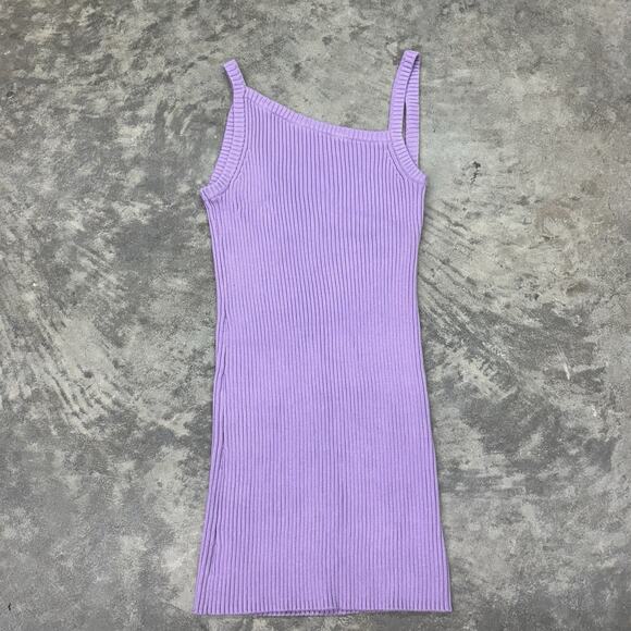Michael Costello x Revolve Amari Ribbed Dress Light Purple Sz L Rayon Nylon - Picture 4 of 11